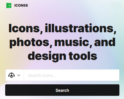 Icons, illustrations, photos, music, and design tools