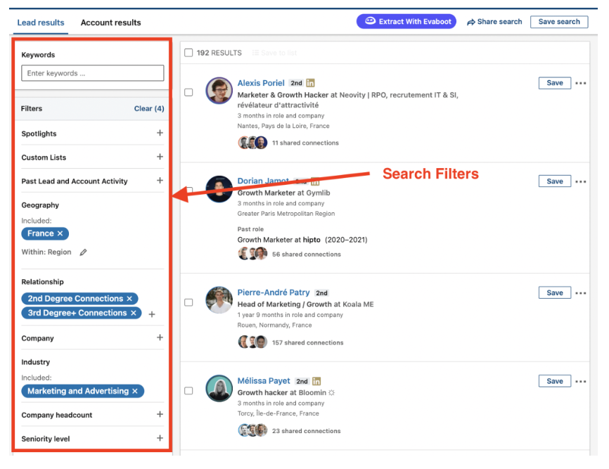 Building a list with LinkedIn Advanced Search