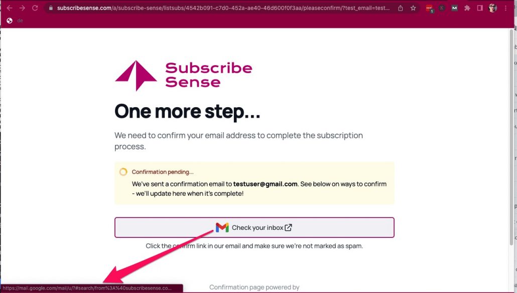 Sniper link example for double opt-in email confirmation