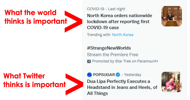 Real news versus nonsense in the Twitter sidebar