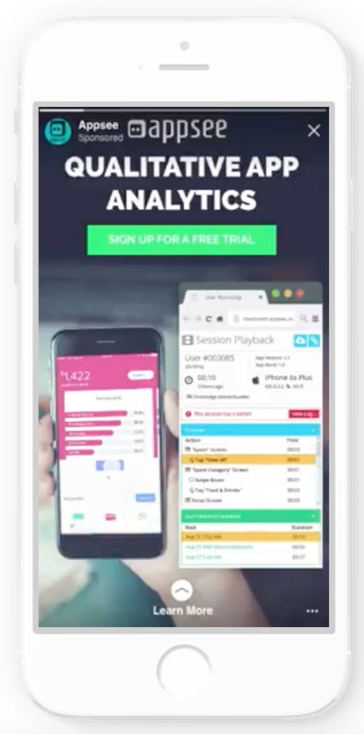 Appsee app analytics ad on Instagram
