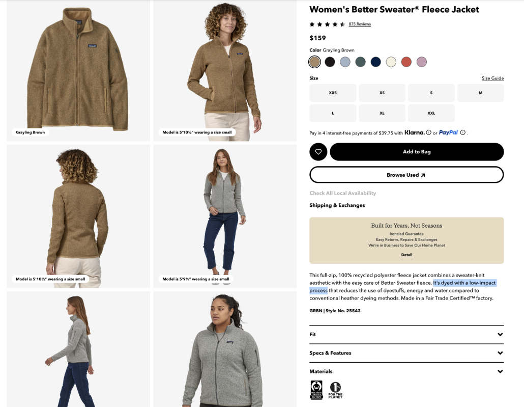 Patagonia fleece jacket page example