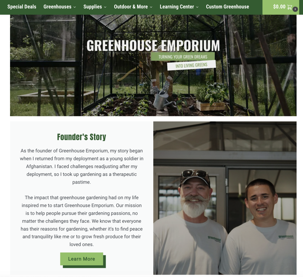 How Greenhouse Emporium shares their founder's story