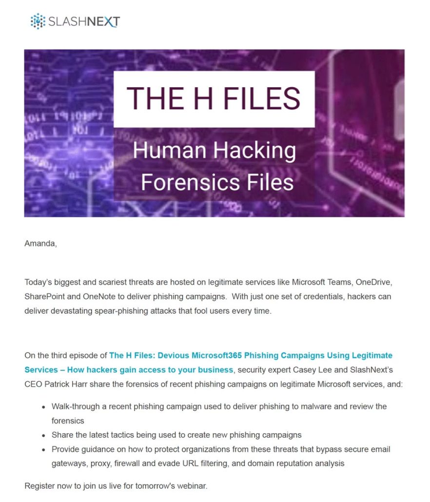 SlashNext B2B email marketing example