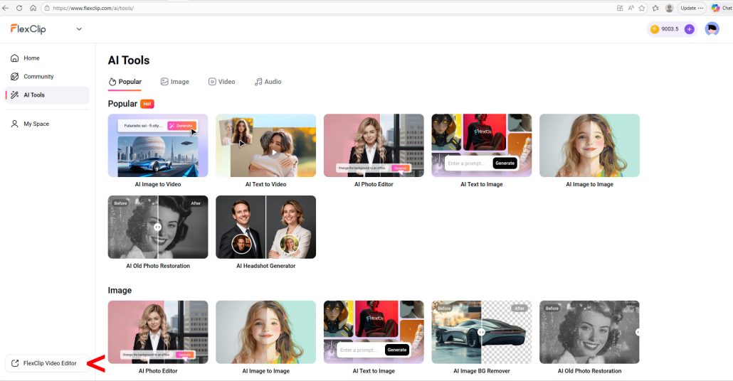 FlexClip makes it easy to jump between its video editor and AI image tools
